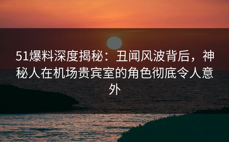 51爆料深度揭秘：丑闻风波背后，神秘人在机场贵宾室的角色彻底令人意外