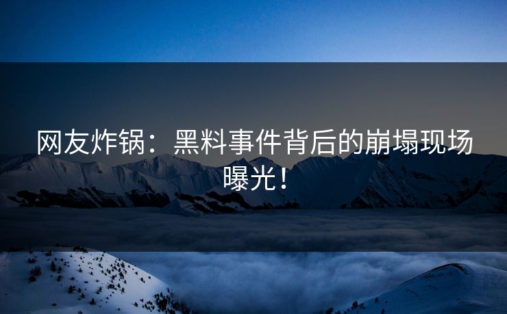 网友炸锅：黑料事件背后的崩塌现场曝光！