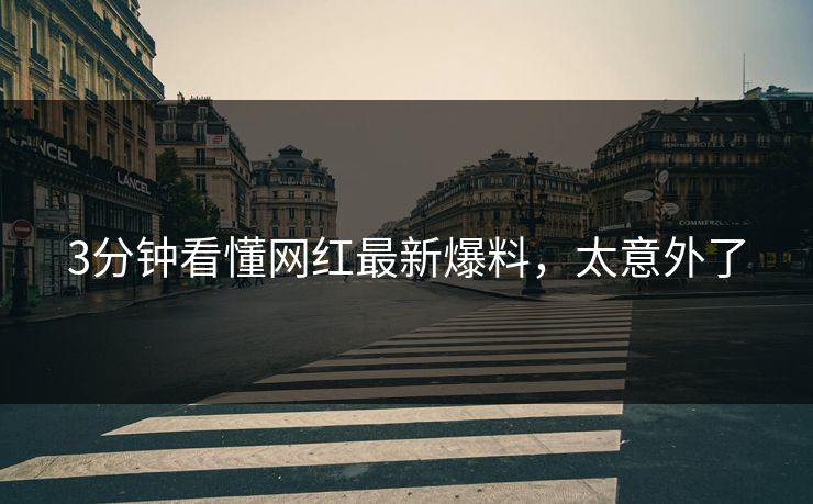3分钟看懂网红最新爆料，太意外了