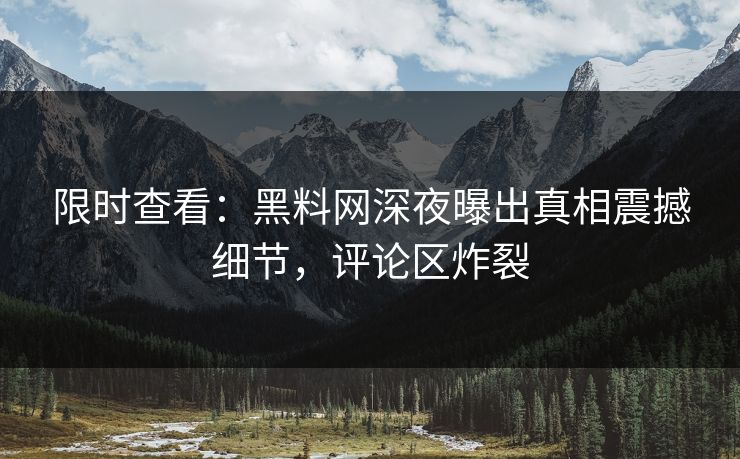 限时查看：黑料网深夜曝出真相震撼细节，评论区炸裂